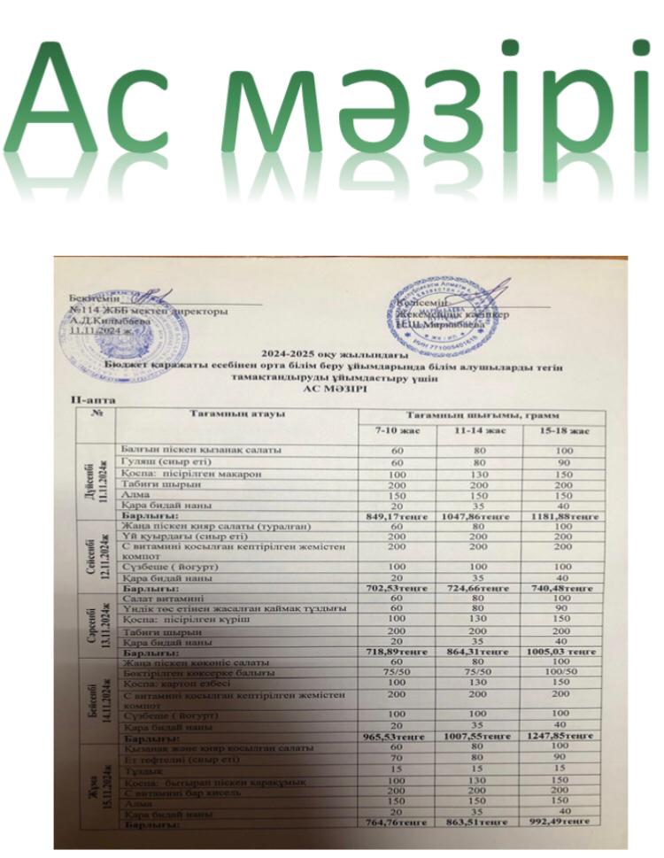 Ас мәзірі 11.11-15.11.2024ж.