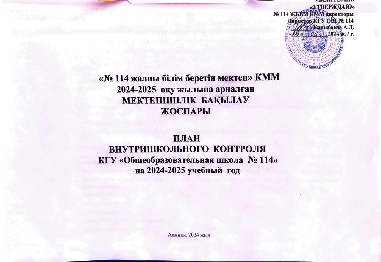 План внутришкольного контроля 2024-2025г